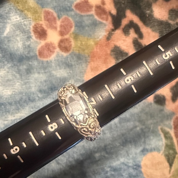 High Clarity Herkimer Diamond Ring East West Fancy Heart Filagree 7 - 7.25 - Picture 5 of 5